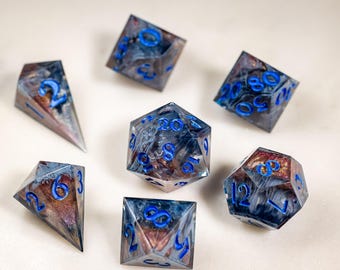 Gilded Ironstorm Dice Set – Handmade Sharp Edge TTRPG Dice