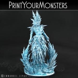 Azuragel the Frost Mistress – Ice Sorceress Boss Miniature for DnD, Pathfinder, and TTRPGs – 3D Printed Resin Model