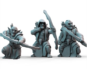 Resin Goblin Archers Trio: 3D Printed Miniatures for DnD, Pathfinder