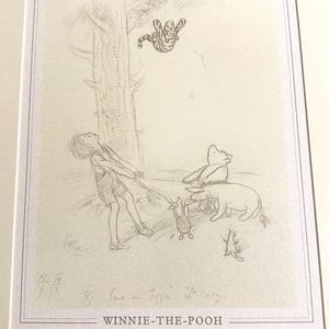 Impression vintage classique Winnie l'ourson - E.H. Reproduction de carte en bois de 100 acres de Shepard vers les années 1970 - Art intemporel pour chambre de bébé