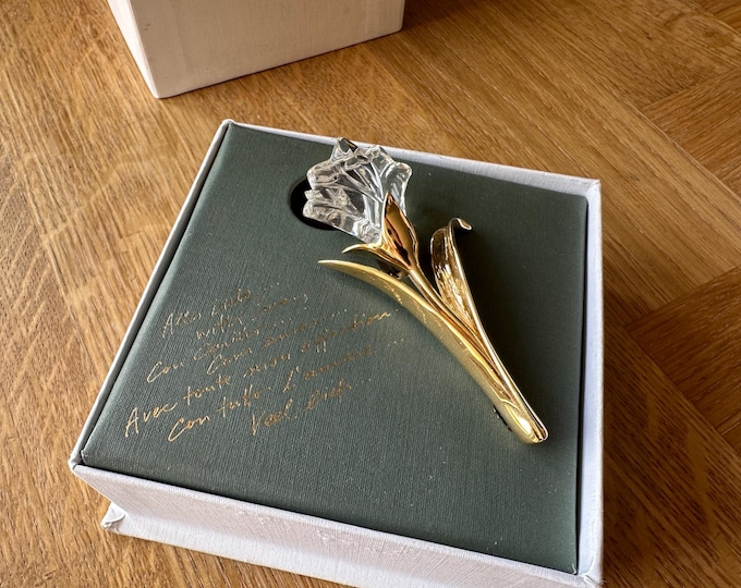 Vintage Swarovski Crystal Memories Flower Brooch – Gold Stem & Clear Crystal – Austria