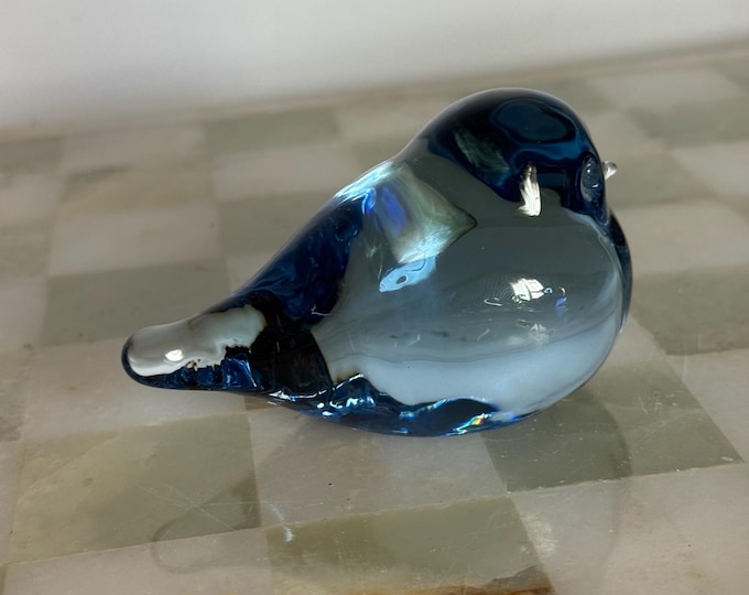 Vintage Reijmyre Sweden Blue Art Glass Bird – Scandinavian Hand-Blown Figurine with Label