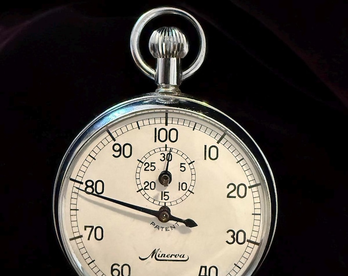 Vintage Minerva Swiss Stopwatch – Mechanical Manual Wind Timer, Chrome Case, Mid-Century Collectible Precision Instrument