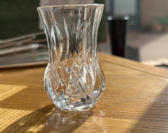 Vintage Clear Cut Crystal Bud Vase Small Leaf Panel Single Stem Vase Elegant