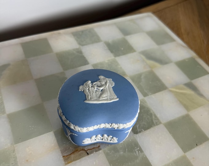 Wedgwood Blue Jasperware Trinket Box: Oval Scalloped Keepsake, Made in England