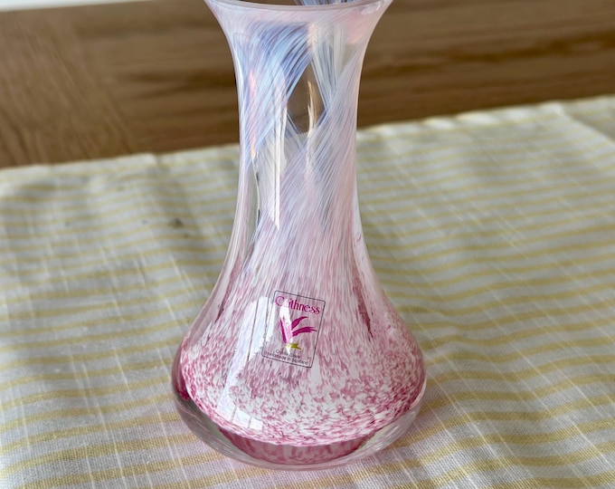 Vintage Caithness Pink Swirl Glass Vase: Scottish Crystal Art with Box
