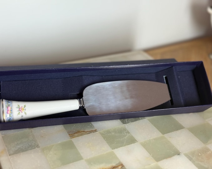 Royal Worcester Cake Server: Floral Bone China Handle, Sheffield Steel - Boxed