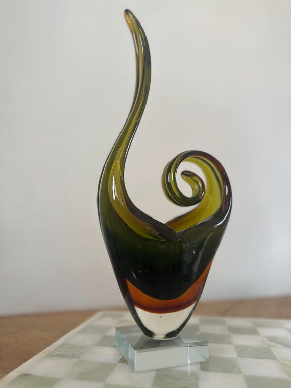 ヴィンテージ ムラーノガラスの白鳥の彫刻：Sommerso イタリアンアート