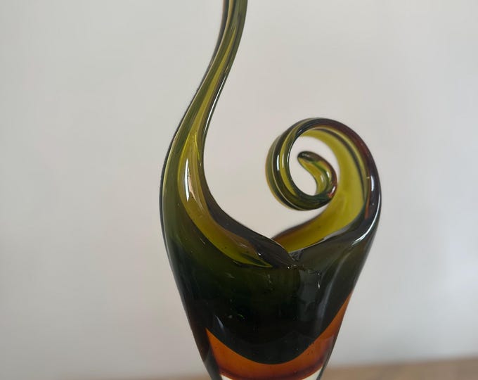Vintage Murano Glass Swan Sculpture: Sommerso Italian Art Glass, Mid-Century Modern Decor