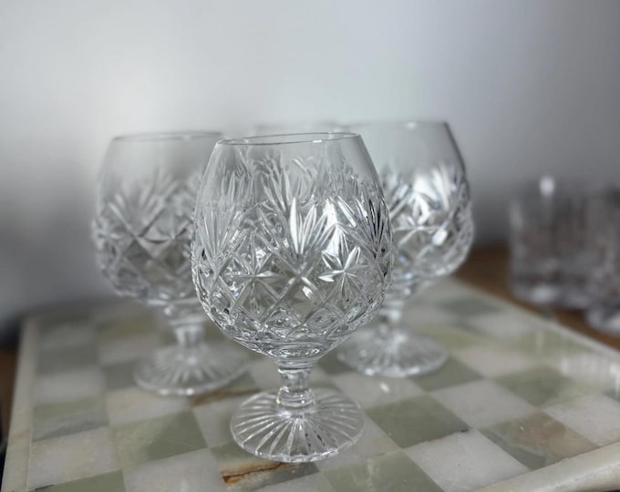 4 Vintage Cut Crystal Brandy Glasses Cognac Snifters Crystal Balloon Glasses