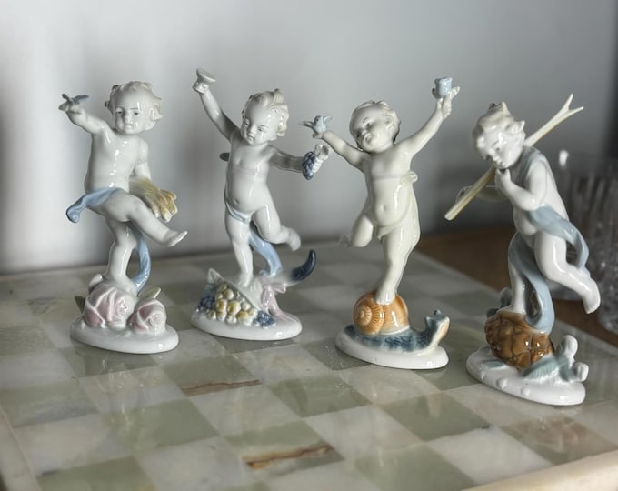 Vintage Ilmenau GDR Porcelain Cherub Figurines Four Seasons Putti Set of 4