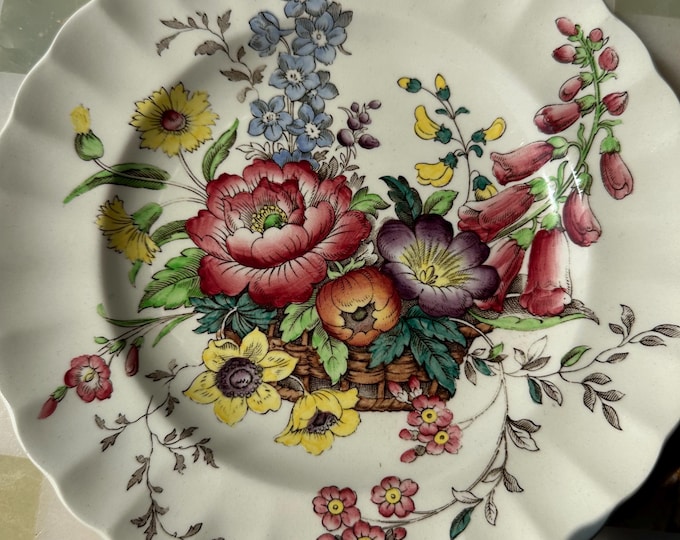 Vintage Copeland Spode “Constable” Floral Plate – England – Bright Colors & Fluted Edges