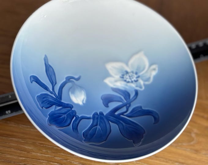 Vintage Royal Copenhagen Blue Floral Relief Bowl - Scandinavian Porcelain Decor