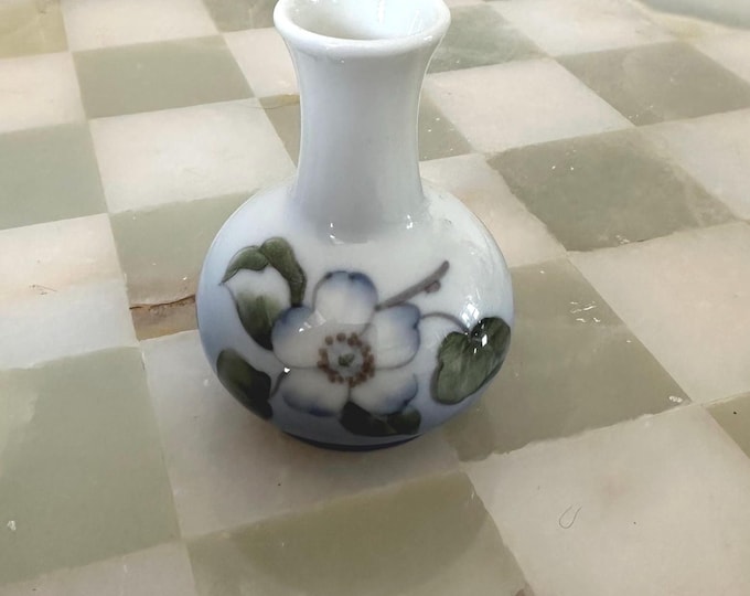 Vintage Royal Copenhagen Miniature Vase: Hand-Painted Danish Porcelain Apple Blossom