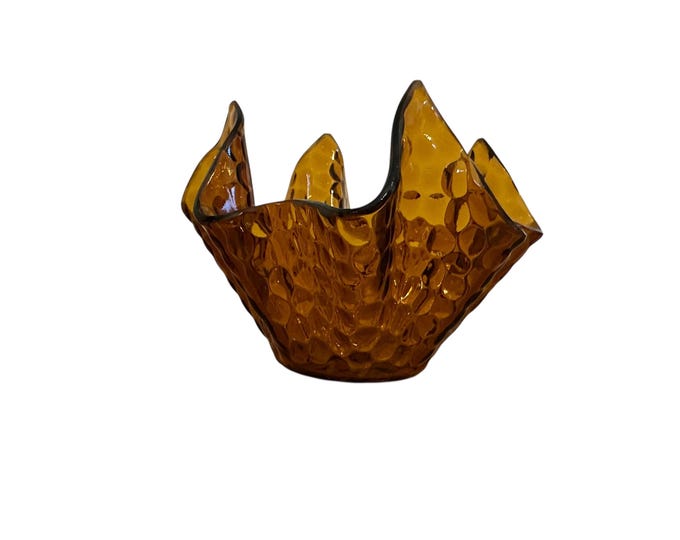 Vintage Amber Art Glass Bowl: Mid-Century Modern Handkerchief Style