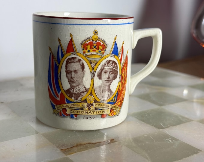 1937 King George VI & Queen Elizabeth Coronation Mug – British Royal Memorabilia, Vintage Souvenir