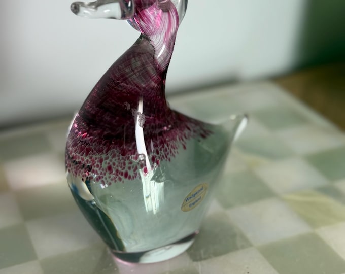 Wedgwood Art Glass Duck – Cranberry Pink Inclusions – Signed & Labelled – Vintage English Glass Bird