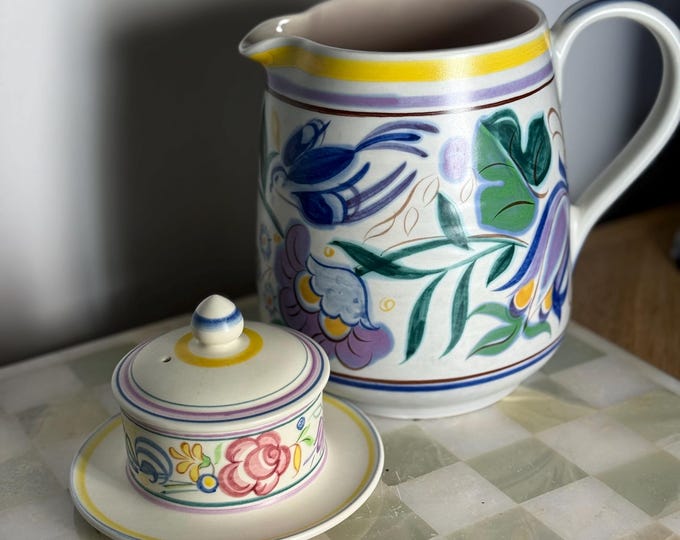 Poole Pottery Jug – Hand-Painted England, Delphis Floral 318 640, 1970s Vintage *JUG ONLY*