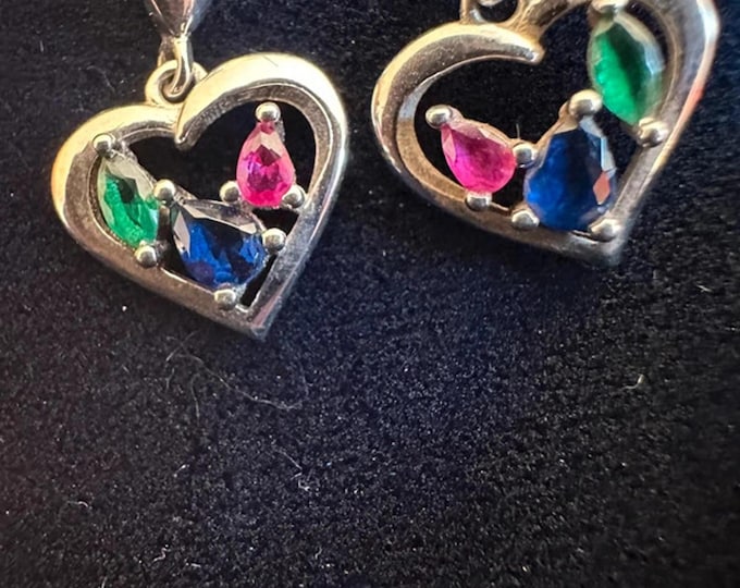 Stirling Silver multi colour heart earrings
