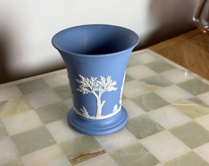 Vintage Wedgwood Blue Jasperware Spill Vase – Classical Relief, Made in England
