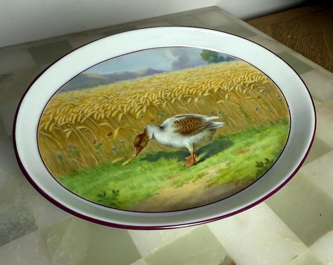 Antique Meissen Porcelain Plate  Hand Painted Goose in Wheat Field Scene