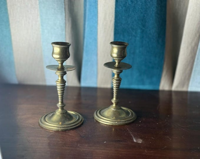 Vintage Brass Candlesticks Small Turned Design Home Decor