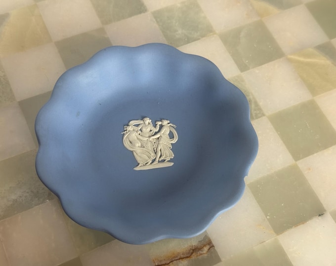 Vintage Wedgwood Blue Jasperware Trinket Dish: The Three Graces, Made in England