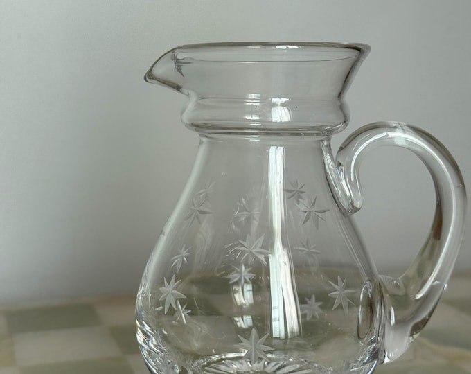 Vintage Cut Glass Jug  Small Crystal Water or Cream Pitcher with Starburst Design