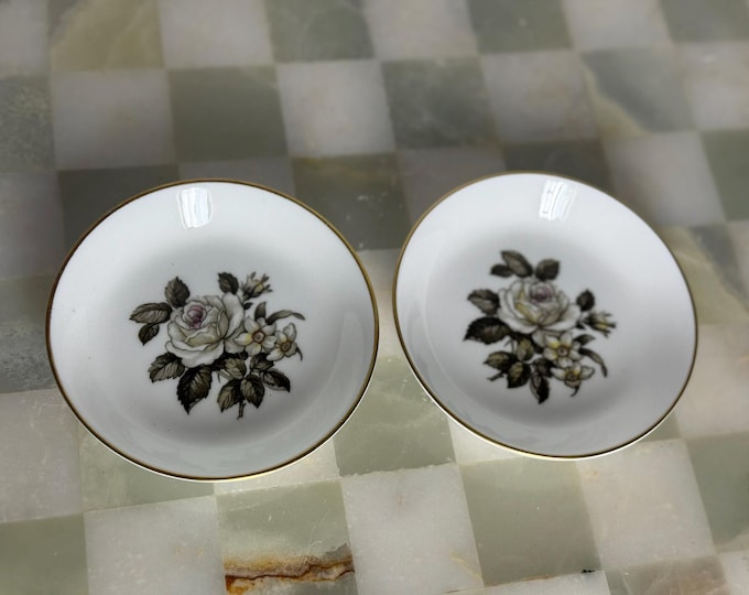 Royal Worcester Bone China Trinket Dishes  White Rose  Gold Trim Elegant Décor Pair