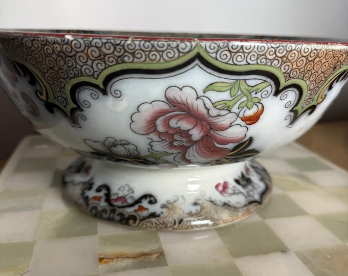 Antique Victorian Jeddo Bowl: B.F. & Co. Transferware Centerpiece