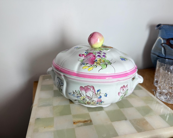Vintage Copeland Spode Covered Vegetable Dish | Apple Finial Lidded Tureen | Hand-Painted Floral 2/6770