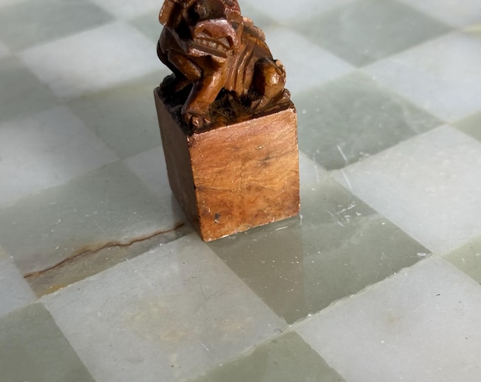 Vintage Chinese Soapstone Seal – Hand-Carved Foo Dog Chop Stamp, Scholar’s Desk Collectible