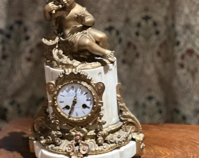 Antique French Ormolu & Marble Mantel Clock - L. Richard Marseille c.1860
