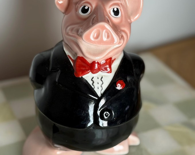 Wade NatWest Pig Money Box – Tuxedo Pig, 1980s, Wade England (Stopper Present)