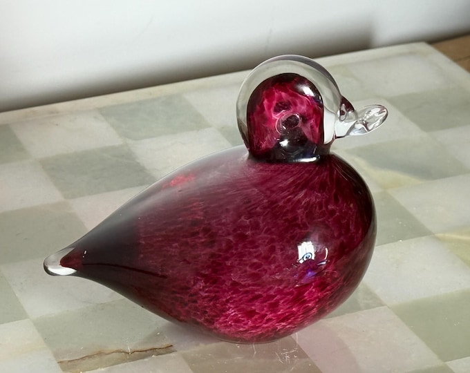Vintage Wedgwood Cranberry Glass Duck Paperweight: Hand-Blown Art Glass Figurine