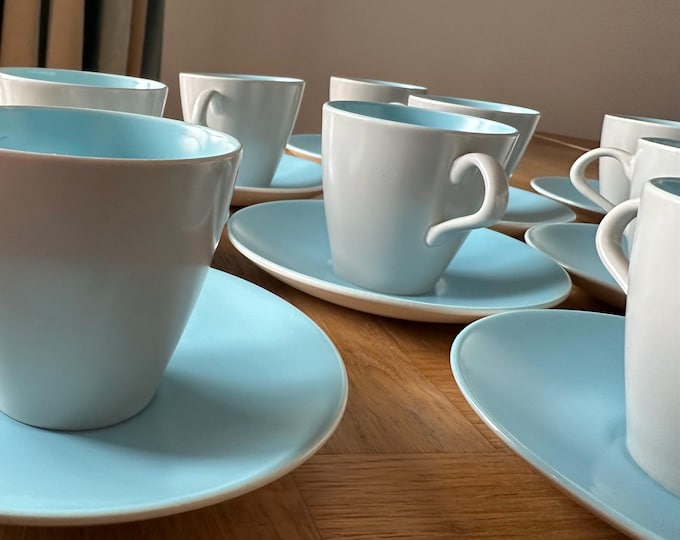 Vintage Poole Pottery Twintone Tea Set – Sky Blue & Seagull – 1950s Mid-Century Modern English China