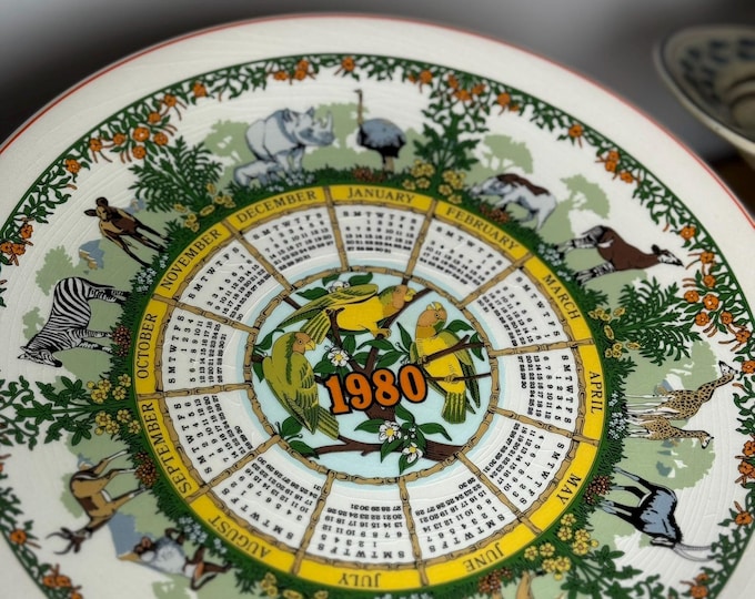 Vintage Wedgwood Safari Calendar Plate  African Wildlife Design  1980
