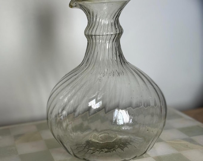 Antique 17th Century French Hand-Blown Glass Carafe Optic Swirl Decanter