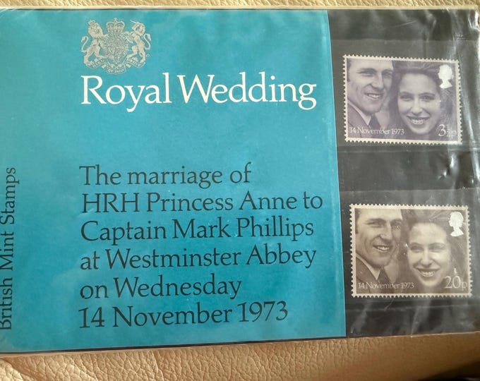 Vintage 1973 Royal Wedding Mint Stamp Pack – HRH Princess Anne & Captain Mark Phillips – British Post Office Presentation
