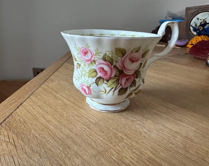 Royal Albert Bone China Teacup June Roses Flower of the Month Series – Includes Mismatched Floral Gilded Saucer