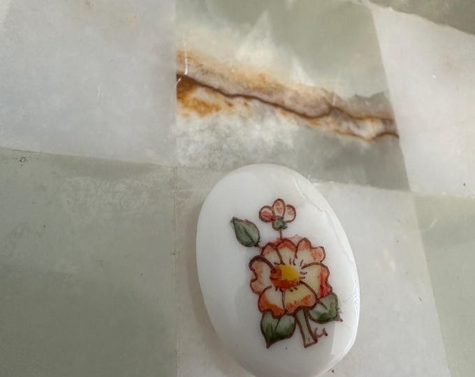 Vintage Hand-Painted Porcelain Brooch: 1970s Floral Ceramic Pin