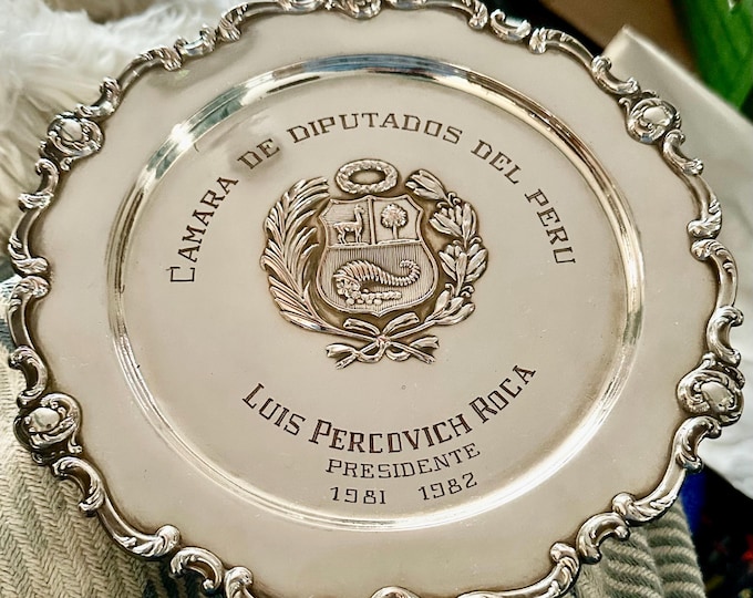 Vintage Silver-Plated Peruvian Plate: Luis Percovich Roca, 1981-82