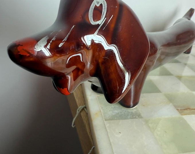 Vintage Mid-Century Ceramic Dachshund Figurine – Brown Long Dog Ornament