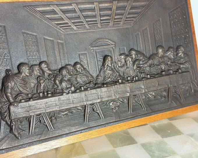 Vintage Last Supper Wall Plaque: Bronze Finish Religious Relief Art