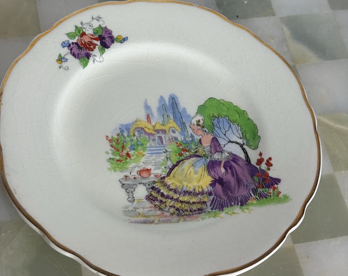 Vintage Old Royal “Lavender Lady” Plate | English Bone China Decorative Plate c.1930s | Cottage Garden Scene