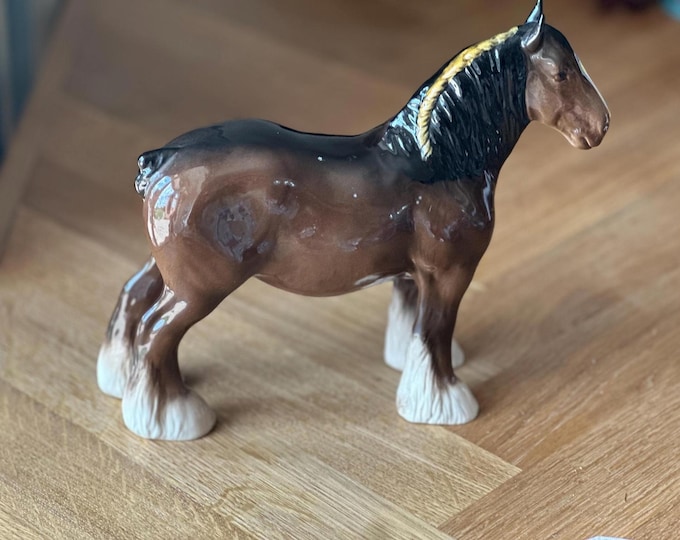 Vintage Beswick Shire Horse Figurine Brown Gloss English Pottery Draught Horse