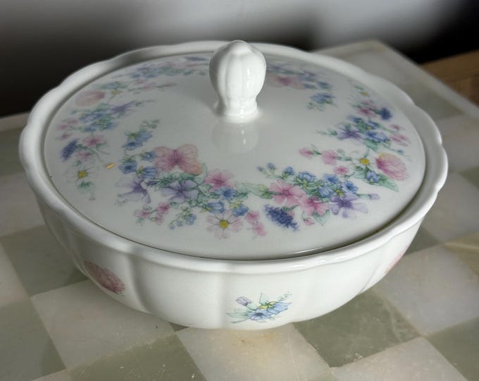 Vintage Wedgwood Bone China Dish: Floral Lidded Trinket Bowl, Angela Pattern