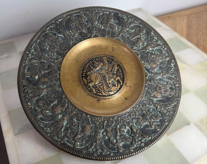 Vintage Brass Wall Plate  Ferdinand II Holy Roman Emperor Plate Antique
