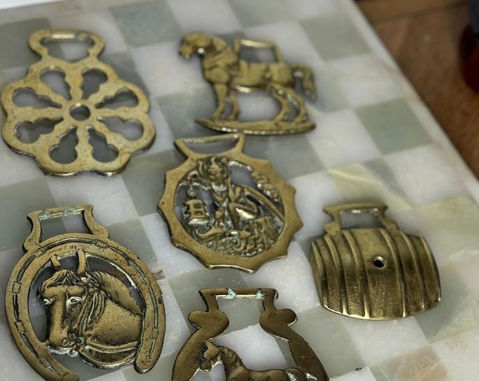 Lot of 8 Vintage Brass Horse Brasses  Unique Mixed Designs for Collectors
