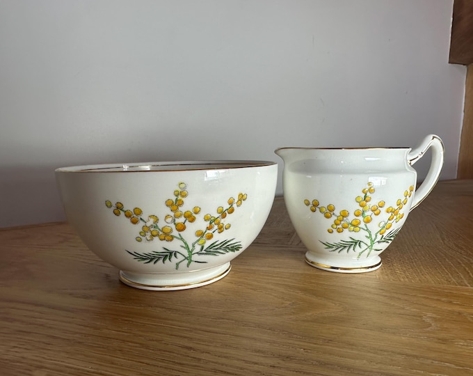Vintage Taylor & Kent “Mimosa” Bone China Cream Jug, Sugar Bowl – England (2 pieces)